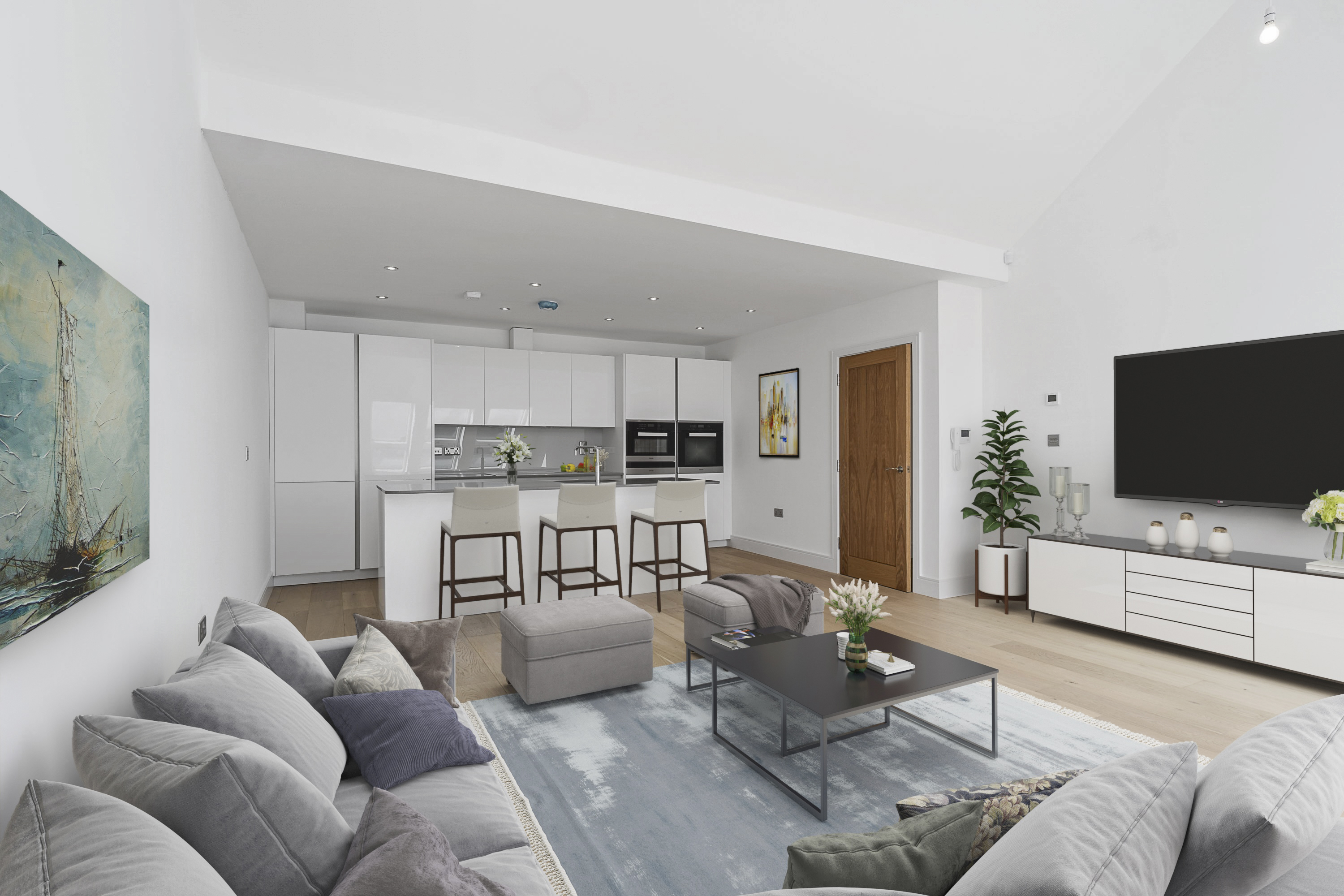 Open plan room after virtual staging by 241Photography